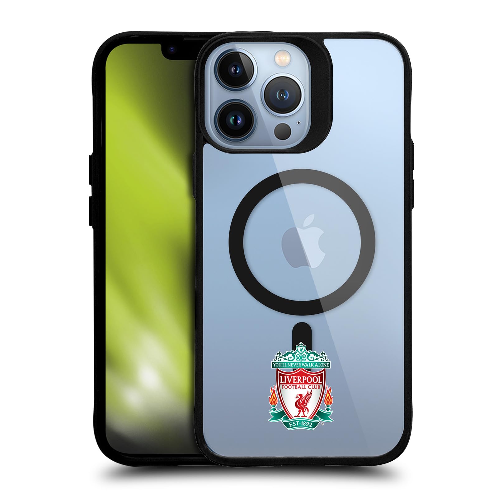 Liverpool FC LFC Crest Minimalist Logo Icon Black Shockproof Bumper Case [Military Grade Protection] Compatible with Apple iPhone 13 Pro Max and Compatible with MagSafe