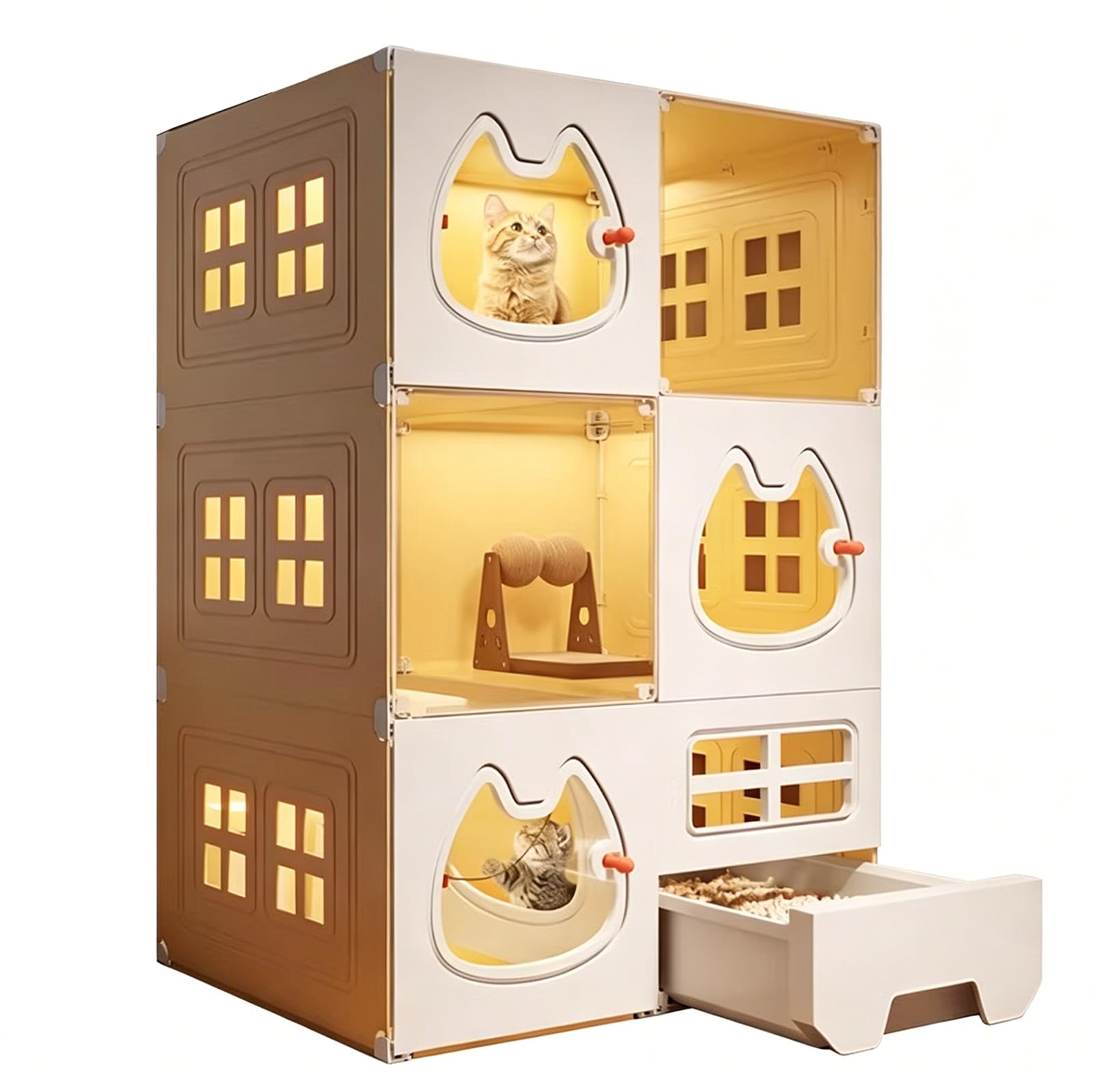 Gabbia per Gatti Da Interno a 3/4 Livelli Con Toilette Inclusa, Recinto per Esterni Con Cuccia, Lettiera, Paletta, Cuccia E Ciotola; Facile Da Montare (F-71x46x106cm)