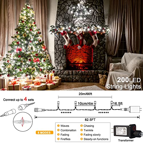 Weillsnow 66Ft 200 Led Christmas Lights, Connectable Plug In 8 Twinkle Modes Outdoor Indoor Lights For Christmas Tree Party Wedding Garden Decorations… (64Ft, White) #TOP1