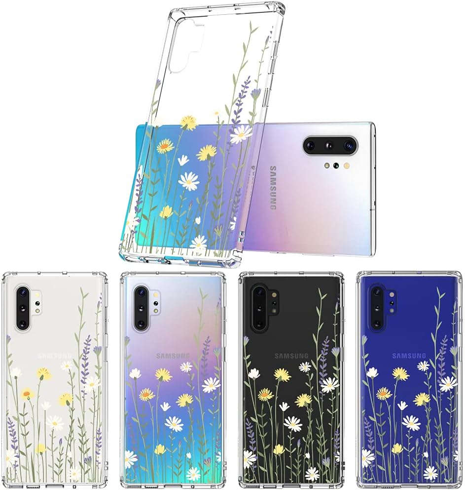 MOSNOVO Case for Samsung Galaxy Note 10 Plus, Wild Meadow Floral Flower Slim Clear Case Design with Shockproof TPU Bumper Protective Cover Case for Women Girls