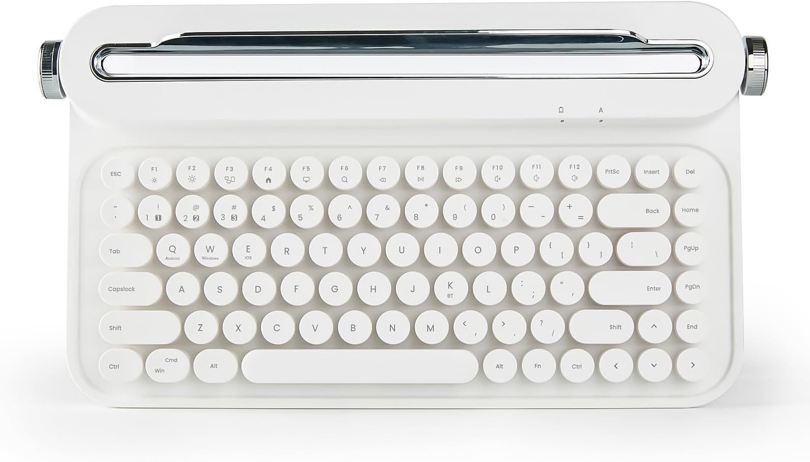 YUNZIIACTTO B303 Wireless Typewriter Keyboard, Bluetooth Connection, Cute Retro Aesthetic Design with Integrated Stand for Tablet, Phone, PC and Win/Mac/Android (Snow White, B305)