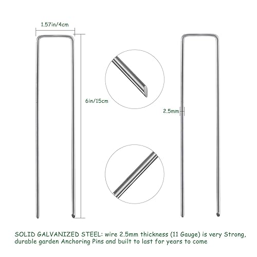 Miniatura 2 de Grapas de jardín galvanizadas, 6 pulgadas, calibre 11, tipo U, grapas de césped para césped artificial, estacas de césped a prueba de óxido, estacas