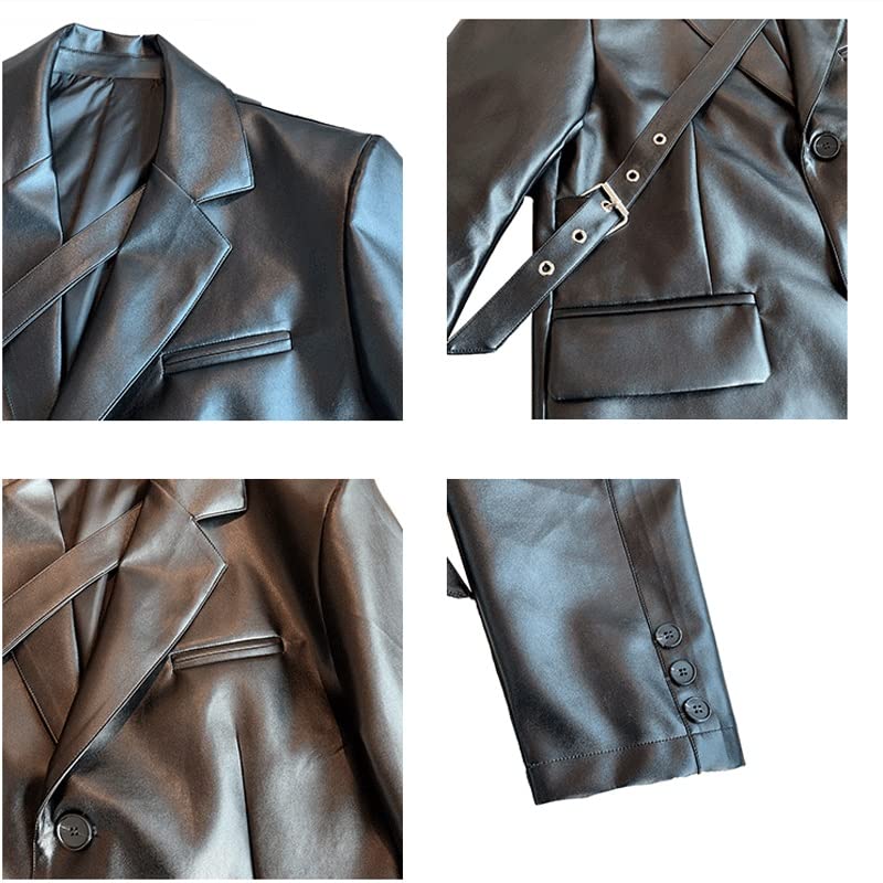 Amazon.co.jp: n/a 春秋の黒いソフトレザーブレザーメン