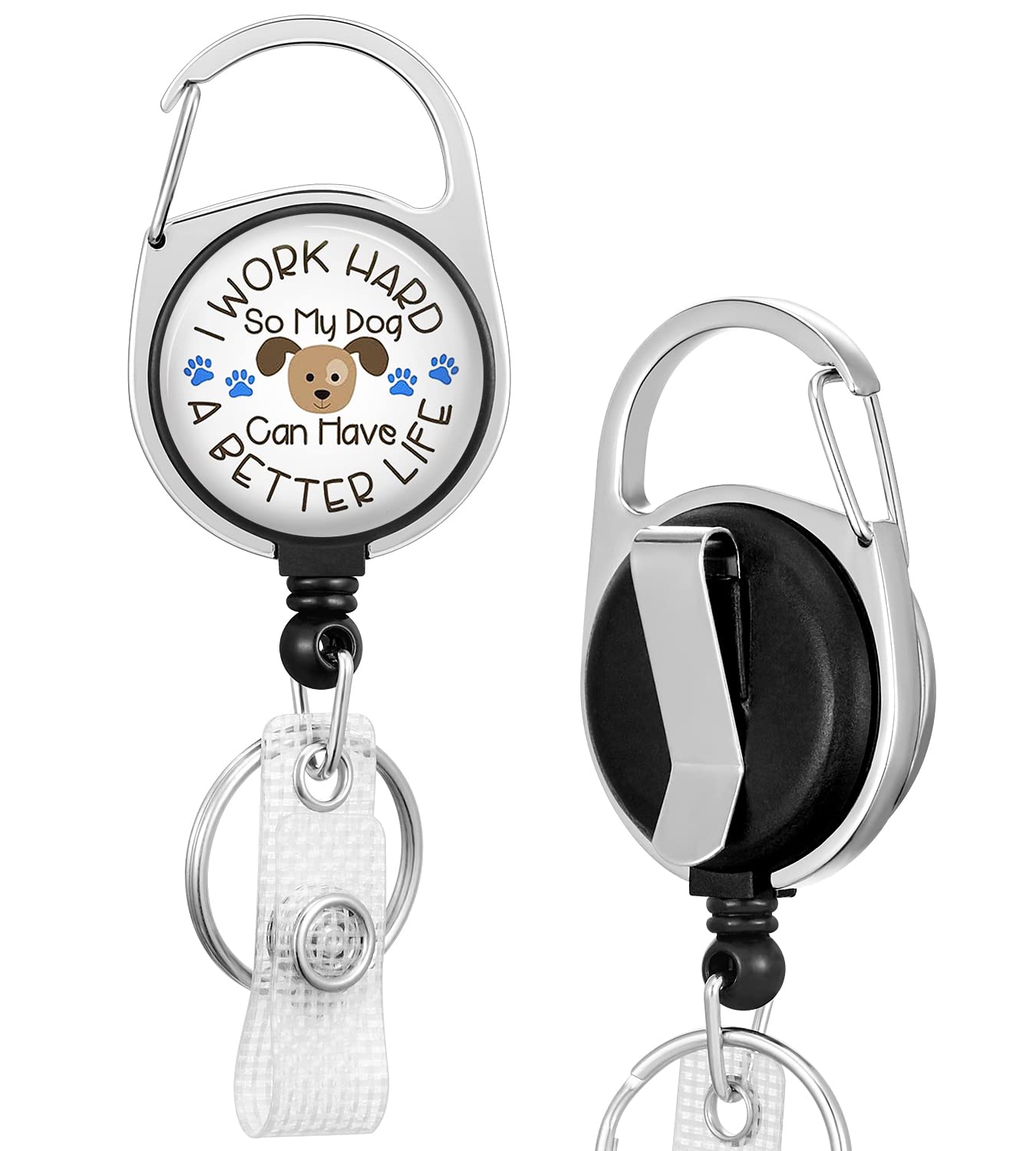 Amazon.com : Badge Reels Holder Retractable Keychain Heavy Duty with ID  Clip for Key Card Name Tag Cute Funny Fun Cartoon Dog Pattern Work Office  Key Retractor Leash Black Metal Carabiner Belt