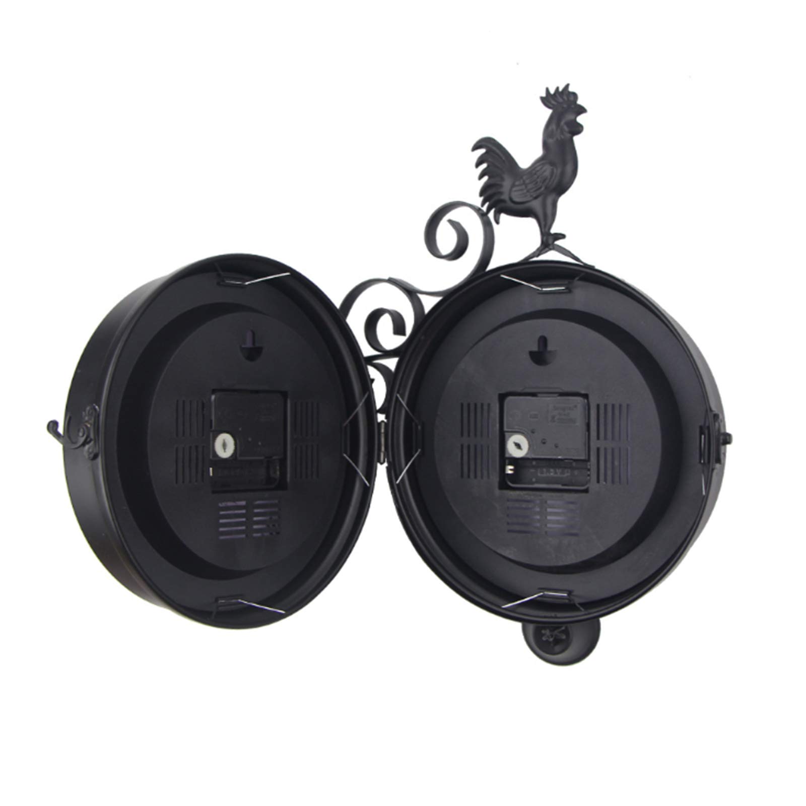 Horloge murale de gare double face antique - Cadran de 20 cm - Batterie rétro - Revêtement imperméable noir - En métal - Pour gare, couloir ou jardin
