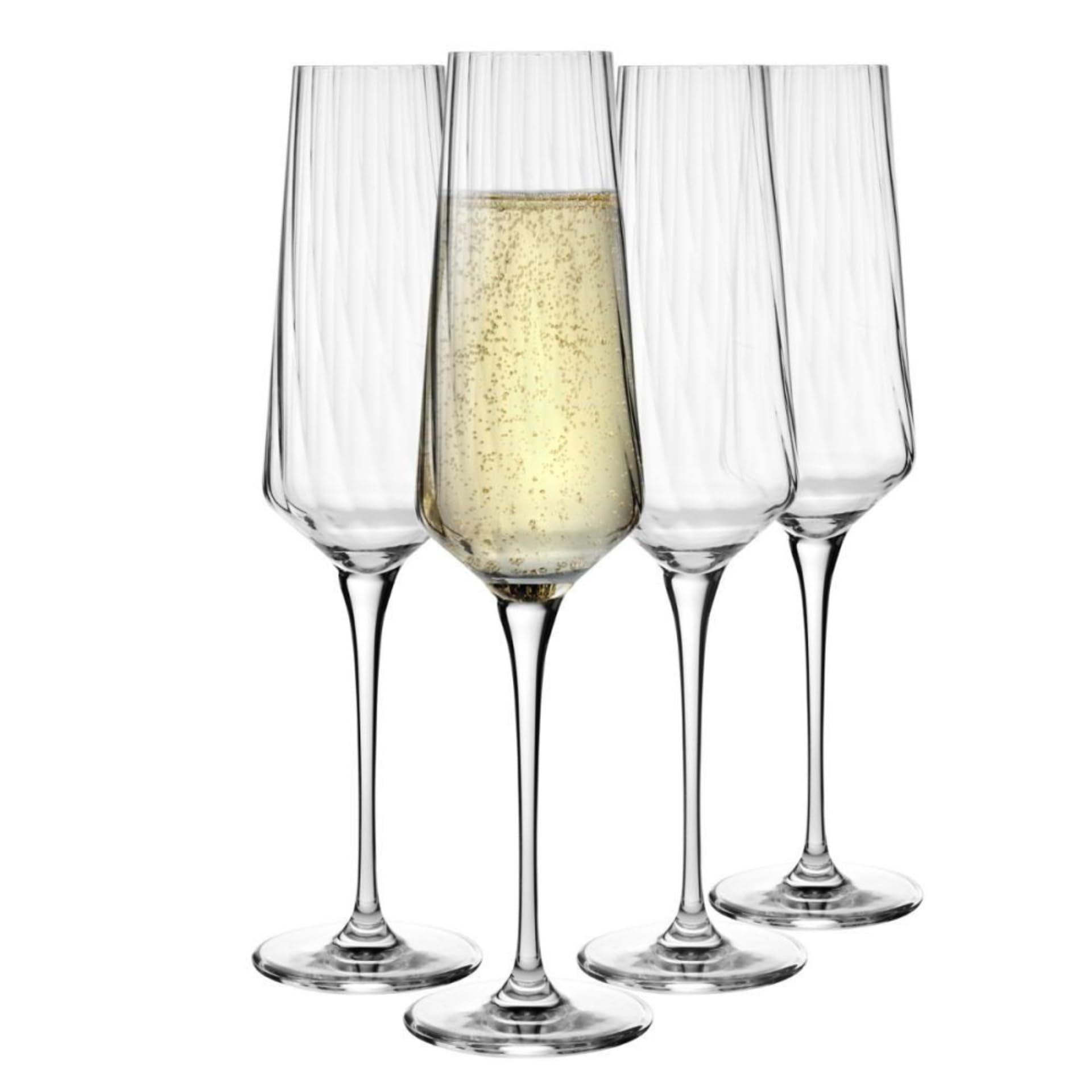 KROSNO Kieliszki do Szampana i Prosecco Avant-Garde LUMI, Zestaw 4 x 200 ml | Szkło Kryształowe Bezołowiowe, do prosecco, mimosy i win musujących, optyczny wzór, zmywarka, prezent