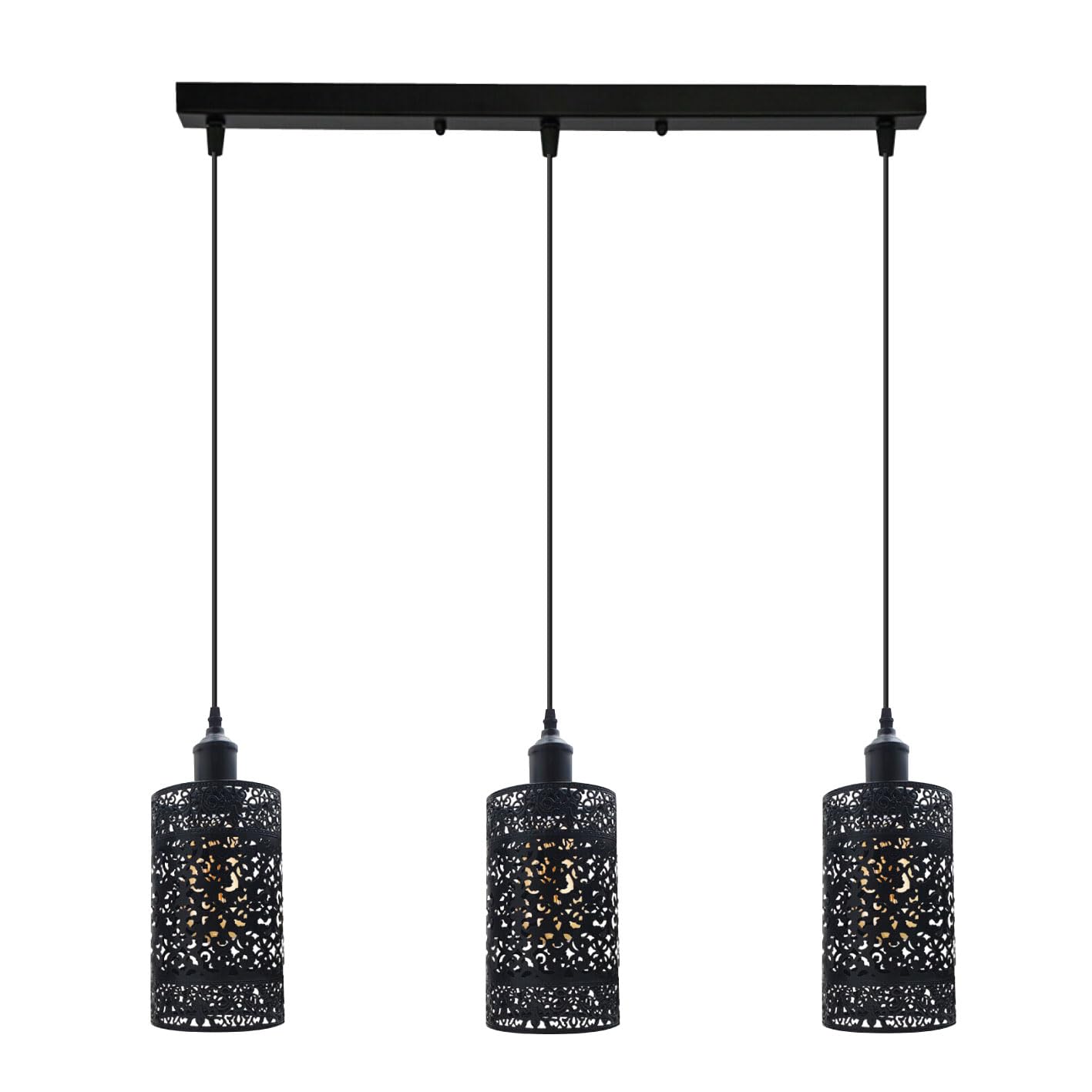 DC VOLTAGE Vintage Industrial 3-Light Ceiling Pendant Lamp Black Metal Dome Cluster Hanging Light Rectangular Ceiling Rose E27 Holder 60W Max for Dining Kitchen Bar Restaurant Loft Lighting