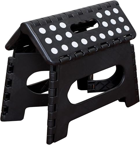 Miniatura 6 de Home Basics Taburete plegable con puntos de agarre antideslizantes y asa de transporte, negro