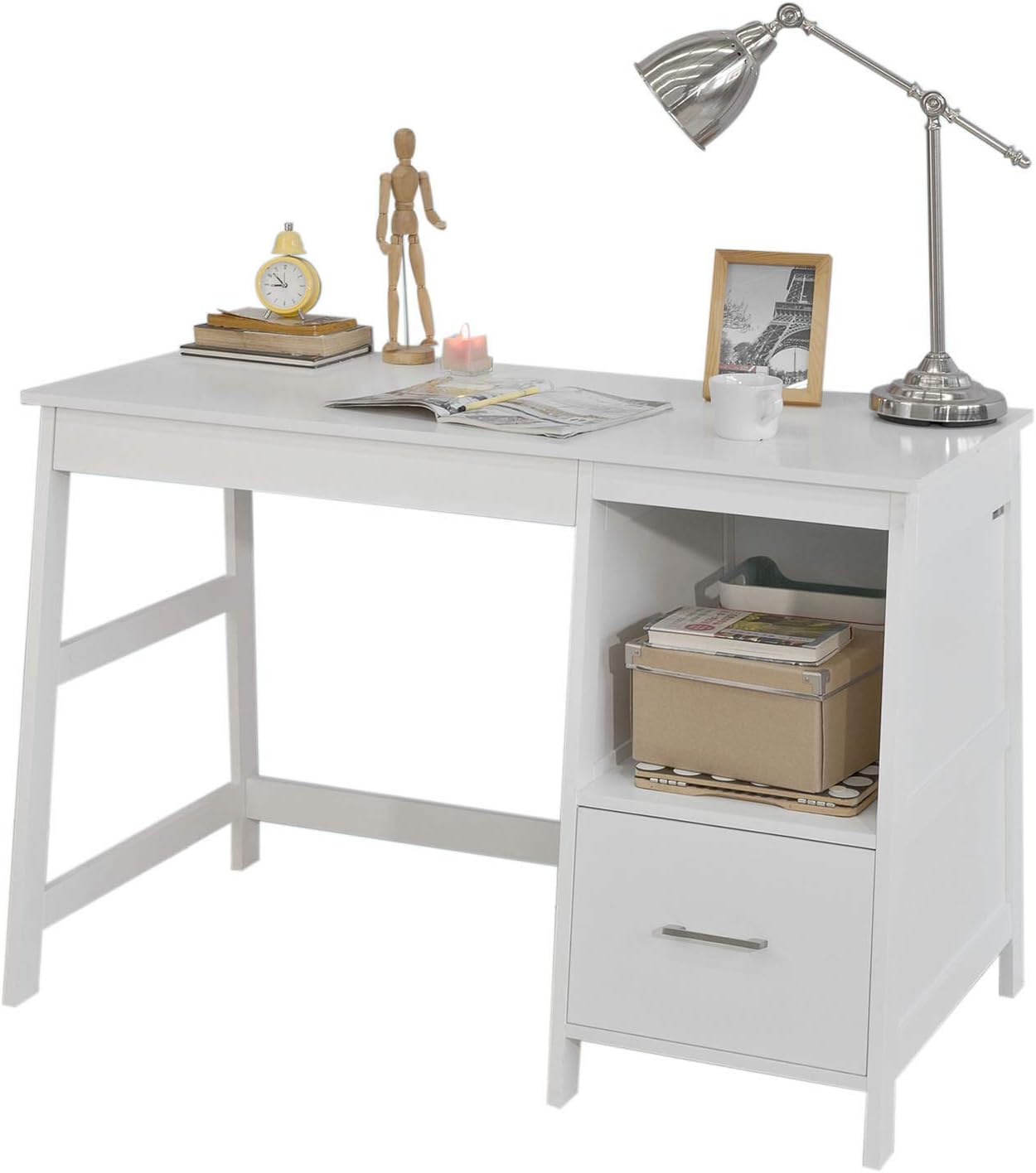 SoBuy® FWT38-W, Home Office Table Desk, Computer Desk Computer Workstation with Drawers, White + Free Drawer Divider