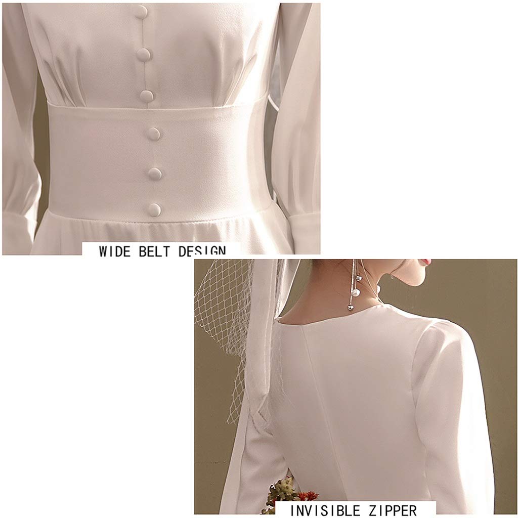 Vestido de novia de satén, vestidos de novia, vestidos formales de novia, falda de manga larga para mujer, faldas casuales, bonito vestido (color: blanco con velo, talla: mediana) (blanco con velo)