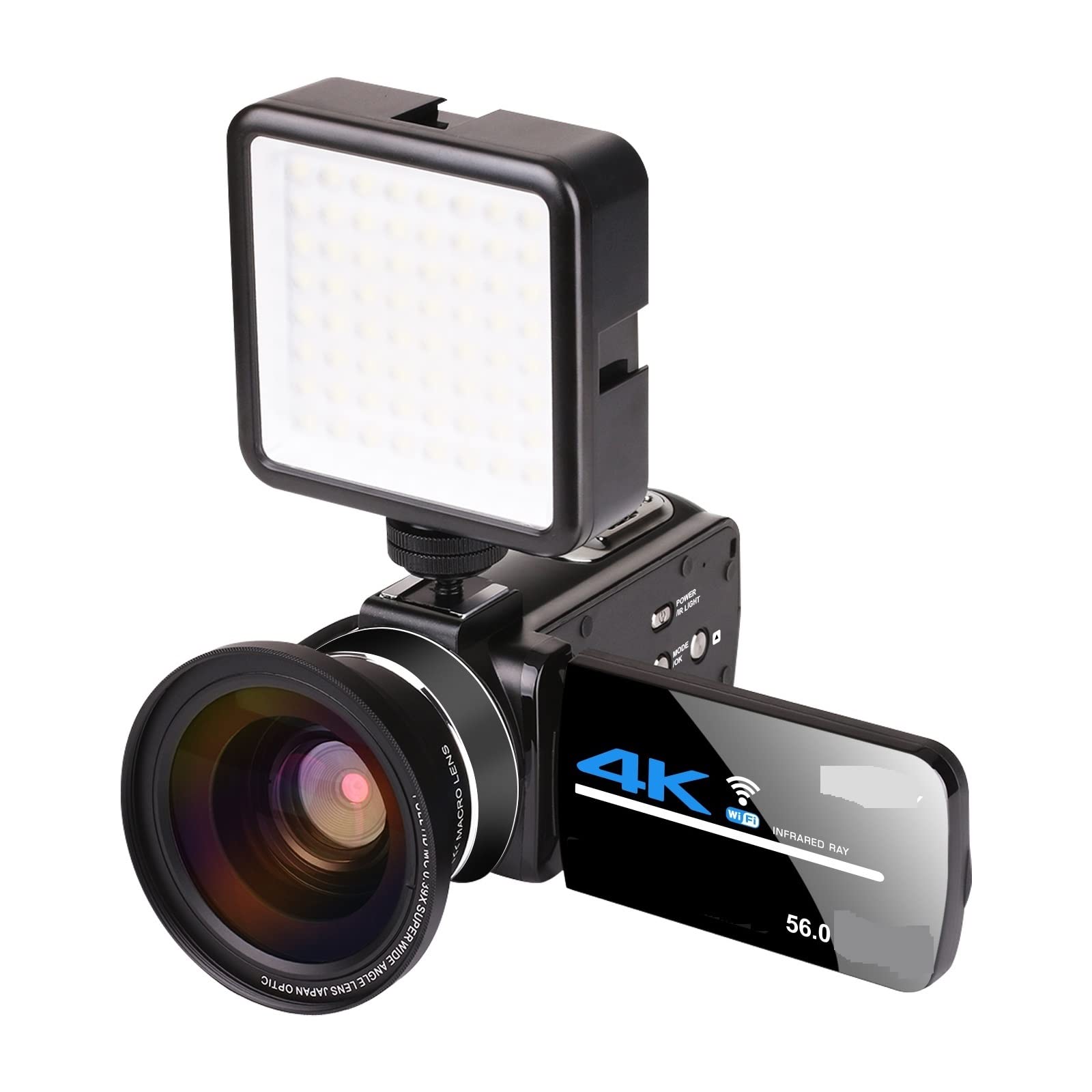 CVFRDD 4K Video Camera Camcorder Digital Vlog Zoom Camcorder 3.0 Inch Touch Screen Night Vision Camera Digital Cameras(64GB SD Card,Flash lens)
