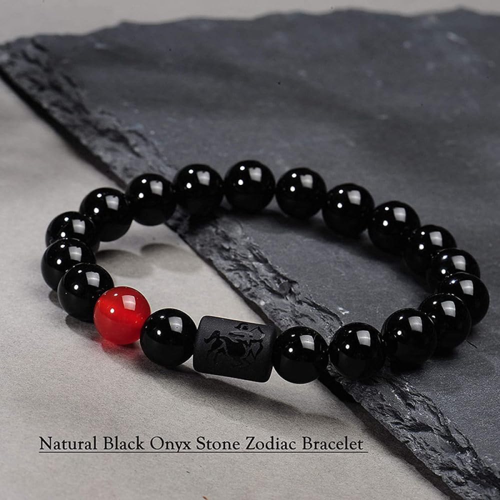Bergkristall Armband, Armband Mit 12 Sternzeichen, Sternbild, Wahrsagerei, Armband Aus Natürlichem Schwarzem Onyx, Edelstein-Armband, Chakren, Horoskop-Armband, Geburtsstein-Schmuck Für Männ