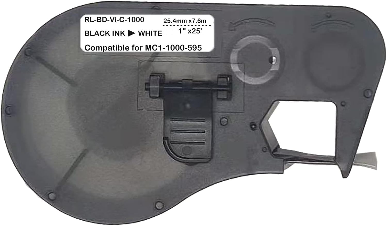Cinta de etiquetas compatible para MC1-1000-595-WT-BK, cinta de etiquetas de vinilo de alta adherencia de 1 pulgada, película negra sobre blanca para impresora portátil, 25 pies de largo y 1