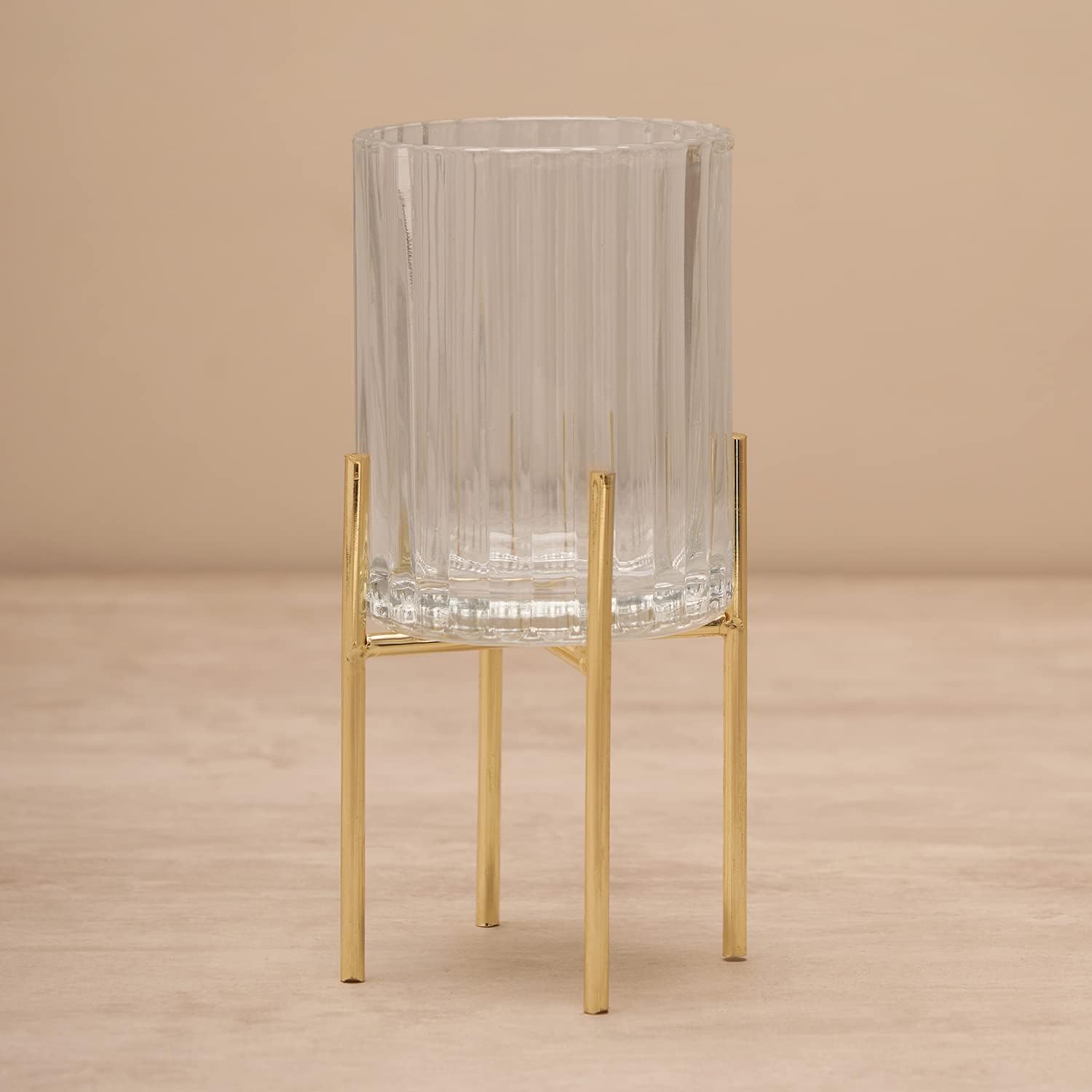 Pure Home + Living Clear Ribbed Glass Hurricane with Metal Stand