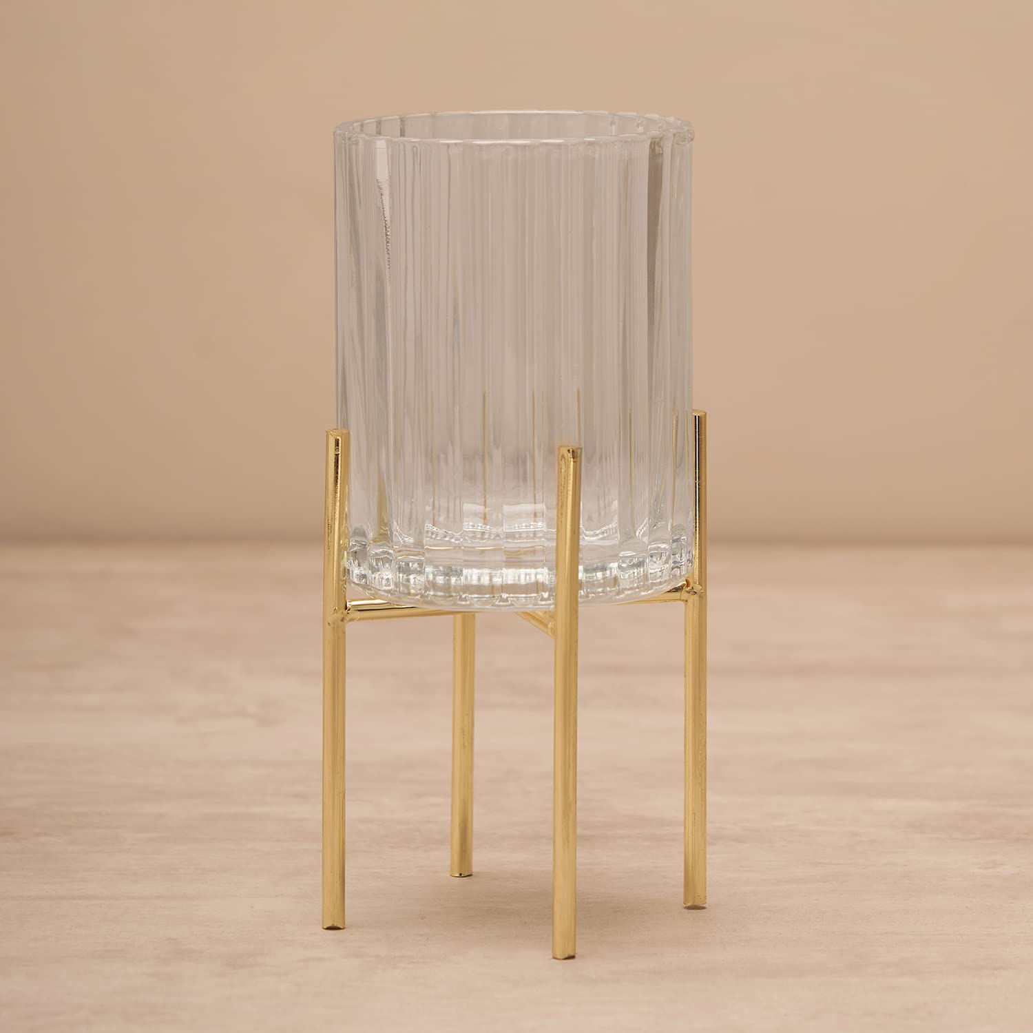 Pure Home + Living Clear Ribbed Glass Hurricane with Metal Stand