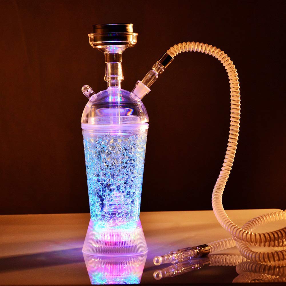 Acryl Shisha Set mit LED Licht, Shisha LED Shisha Set, Sheesha Metall Kopfhalter mit Silikonkopf und buntes LED Licht für den Rauchgenuss,Blau