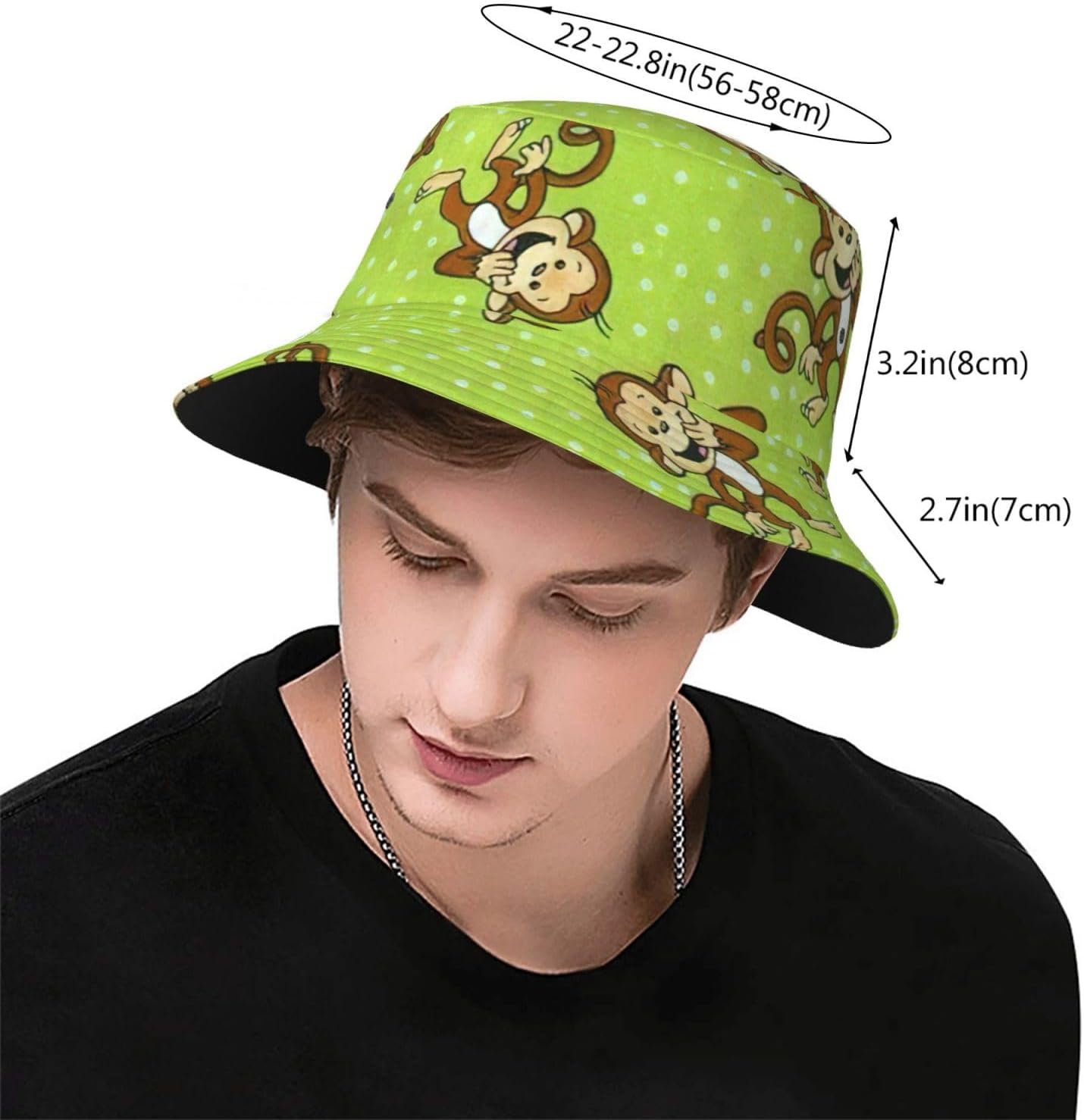 Green Clever Monkey Print Bucket Hat for Men Women,Fun Sun Hats,Fisherman Outdoor Summer Travel Hiking Cap