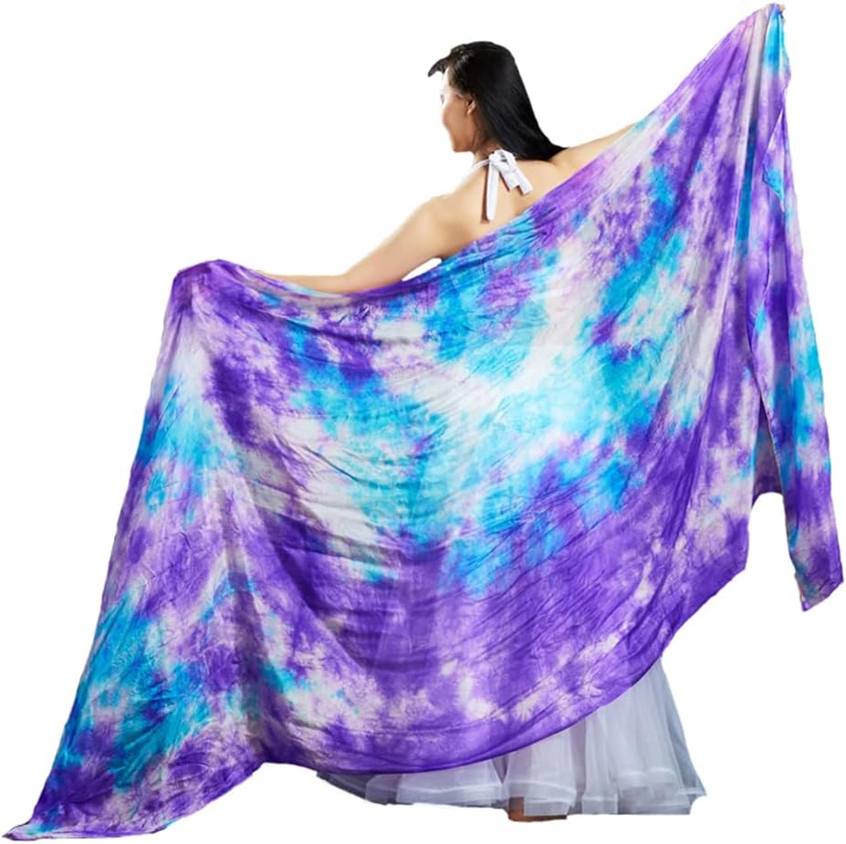 Aumulen Women Colorful Professional Belly Dance Silk Veils Hand Made Tie Dyed Scarf
