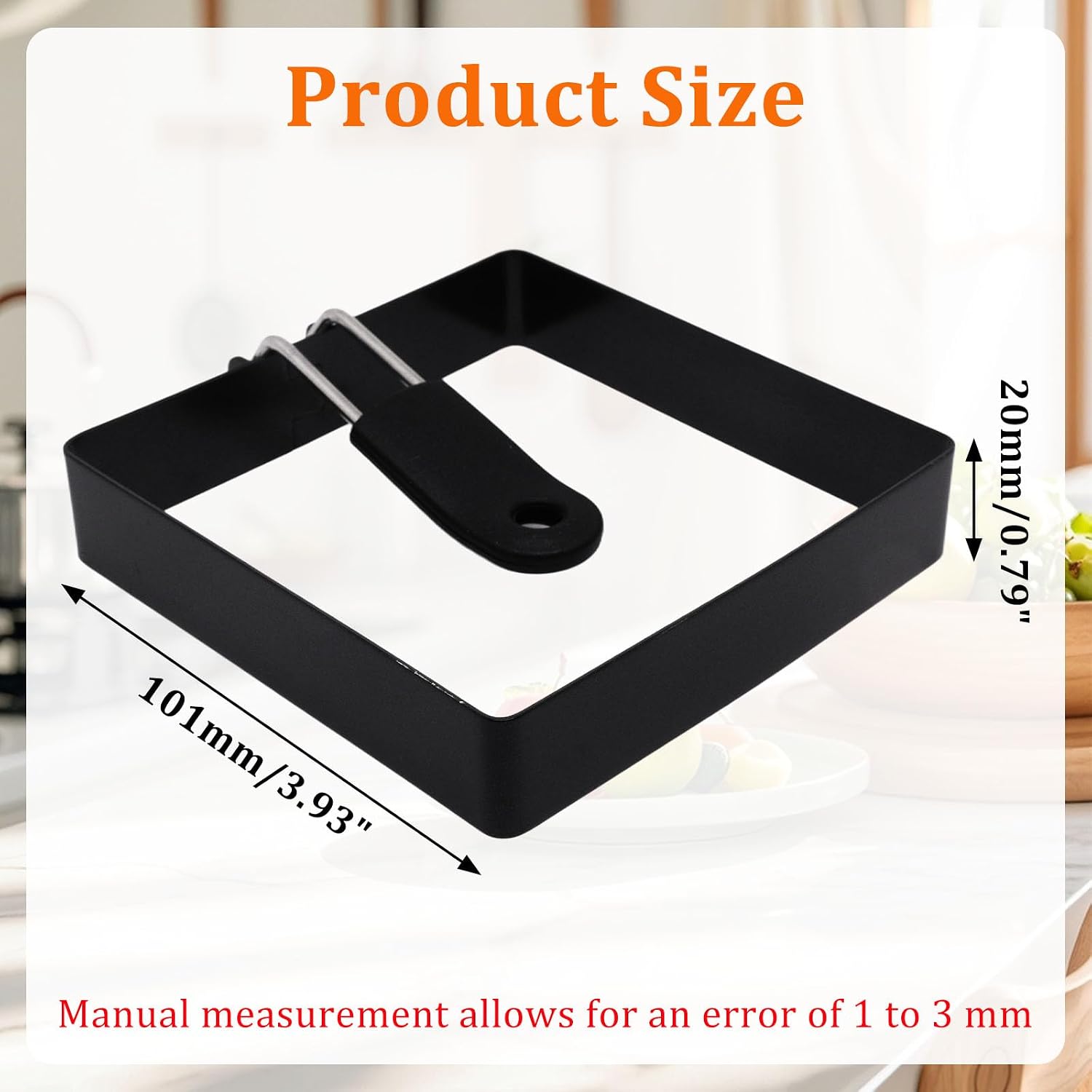 4 Pack Egg Rings for Frying Eggs with Foldable Handle, 4 Inch Square Egg Cooker Ring, Egg Cooking Ring for Omelette Pancake Sandwiches