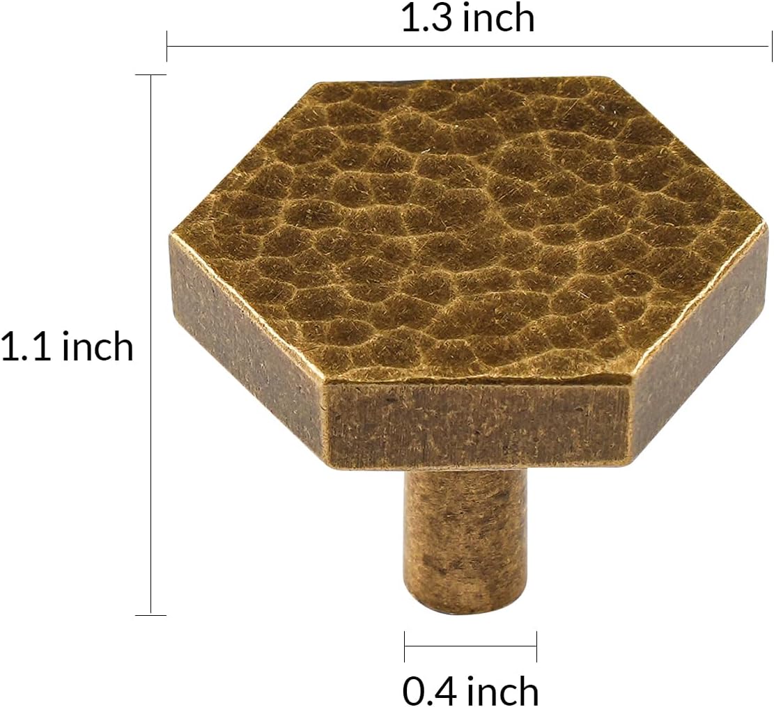 6 Pack Cabinet Knobs Antique Brass Kitchen Drawer Knobs Hammered Hexagon Dresser Pull, L