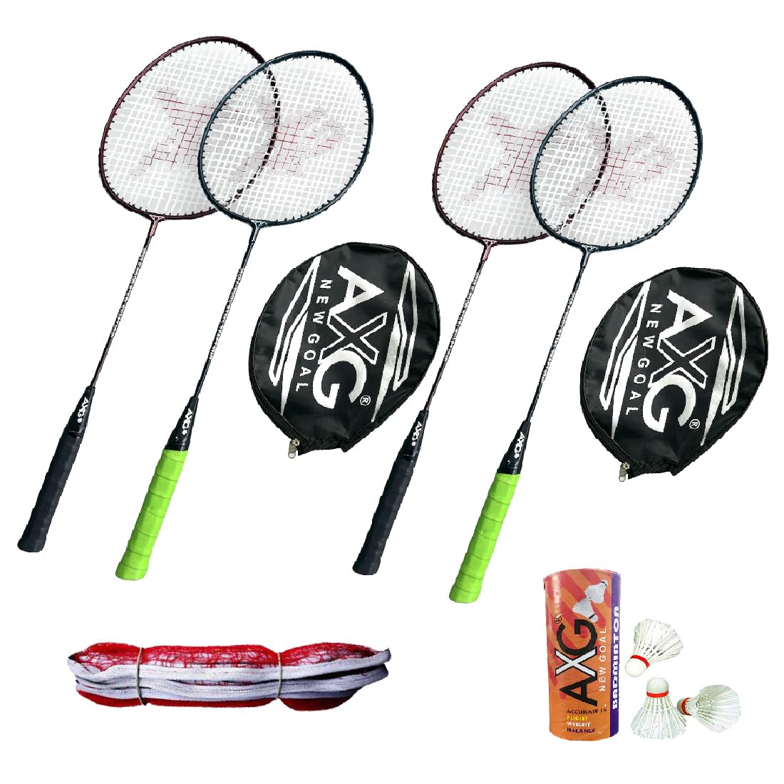 AXG Scratch Resistant A-2000 Badminton Racquets Set of 4 with 3 Feather Shuttles and Net Badminton Kit (Multicolor)-image-24