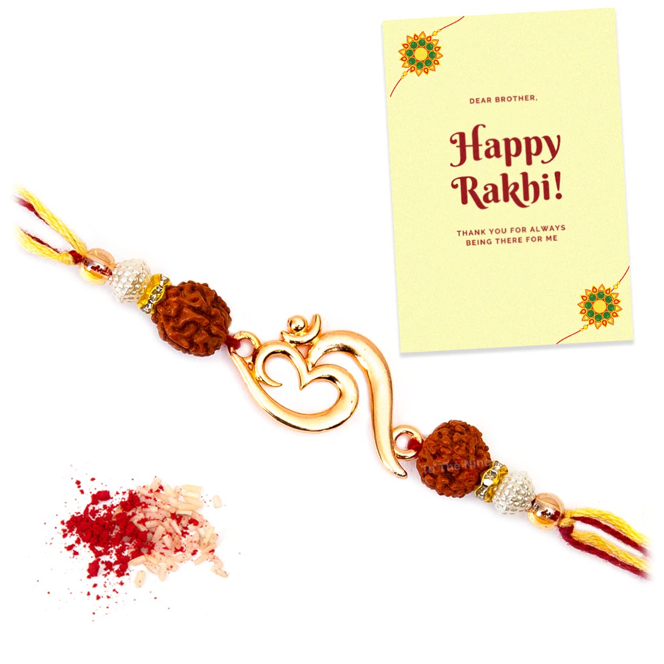 Om Rakhi for Brother with Tilak Material & Greeting Card
