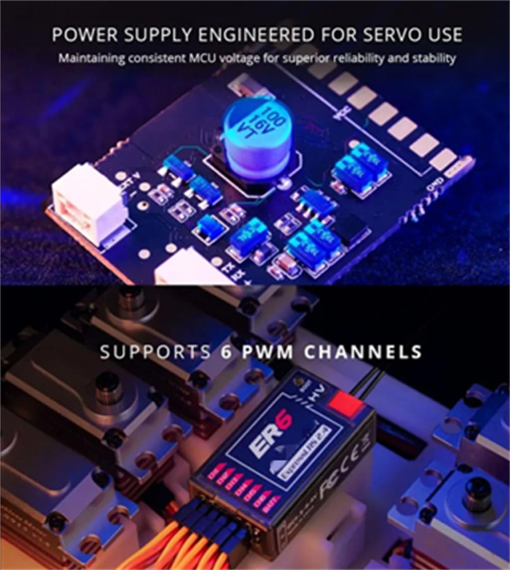 Receptor ExpressLRS ELRS PWM de 4 CH/6CH/8CH 2.4 GHz para coche RC barco avión ala fija (negro ER6)