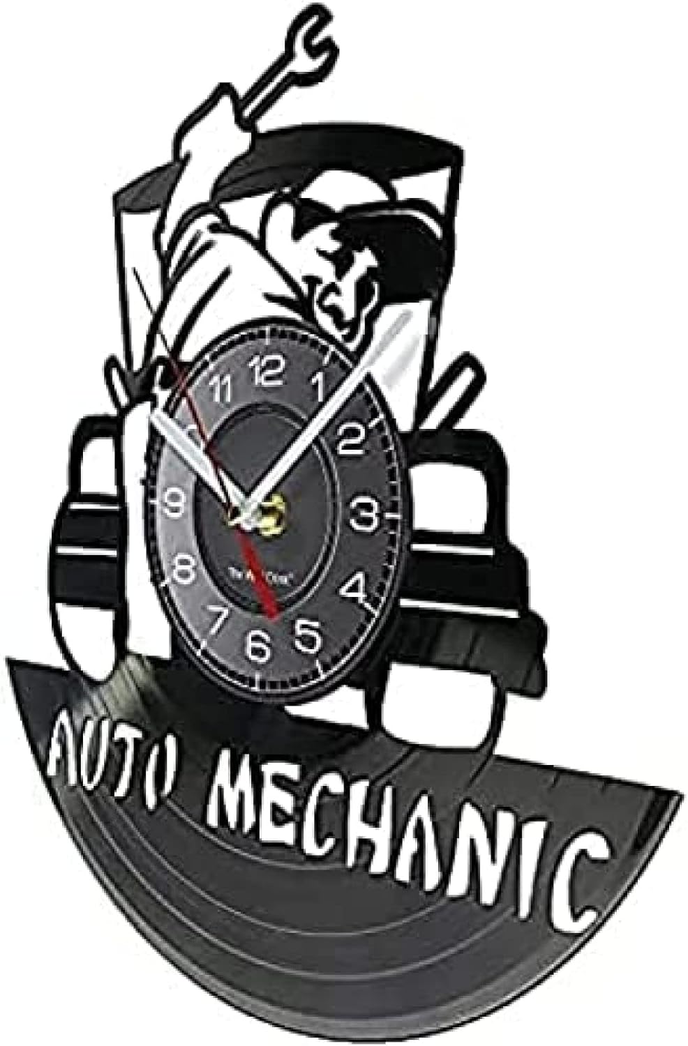 Clocks Car Mechanic Wall Clock Made from Retro Vinyl Record Car Repair Tool Garage Decorative Wall Clock with LED Lights Vinyl Art