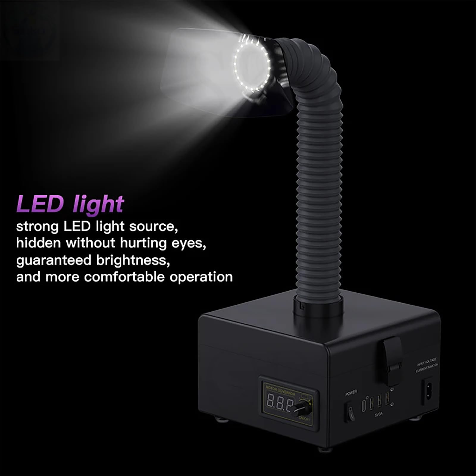 McbeAn Desktop Soldering Smoke Extractor, Smoke Absorber with LED Display and USB Interface, Infinitely Adjustable Wind Speed, HEPA+Activated Carbon Filter Layer, for DIY