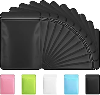 Funfery 100 Pack Black Mylar Packaging Bags Resealable Bags Double Sided Color Odor Proof Pouch Baggies Smell Proof Foil Bag for Food Storage,Small Business(Black,2.4x3.9inch)