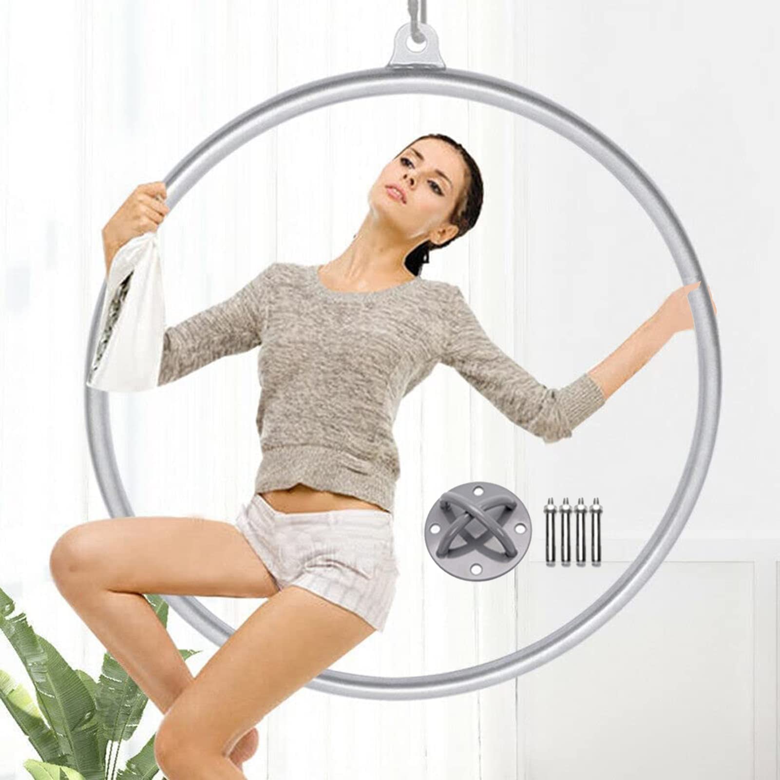 Large Aerial Hoop for Kids Adult, Professional Metal Lyra Hoop Equipment Yoga Ring Set, Aerial Ring for Acrobatics Fitness Dance Weight Loss (Size : Diameter-80cm(31 1/2