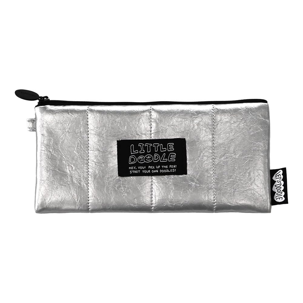 Monolike Little Doodle Cushion Pencil Case, Silver - Pencil Pouch, Portable Pencil Bag, Pencil Case, Office Pouch case, Cushion, Soft, achromatic color