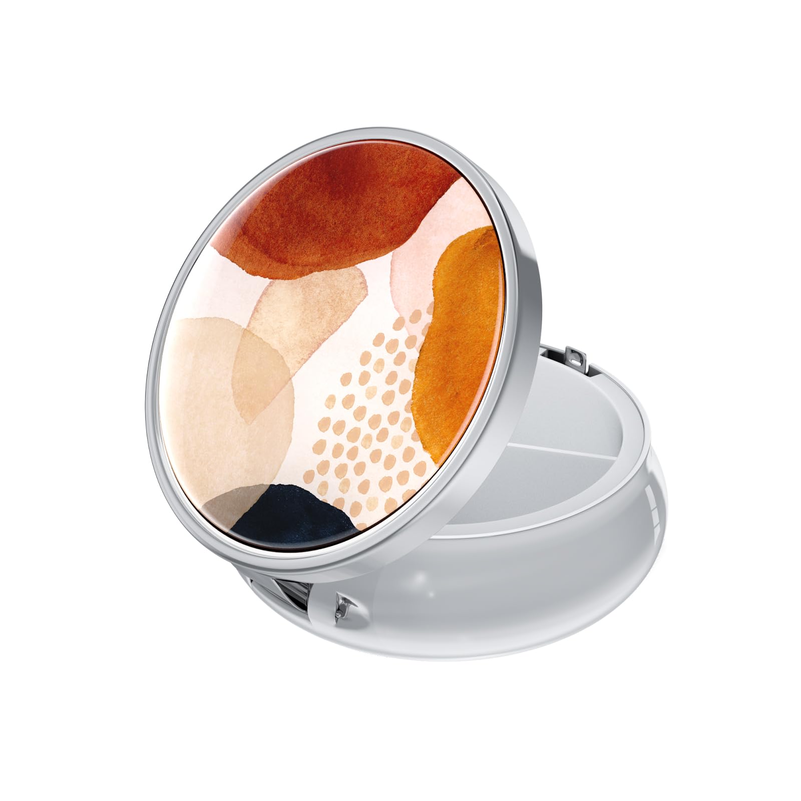 Rouidr Pill Box, 3 Compartment Medicine Pill Case, Small Metal Travel Medicine Box for Purse & Pocket, Silver, Simple Abstract Art