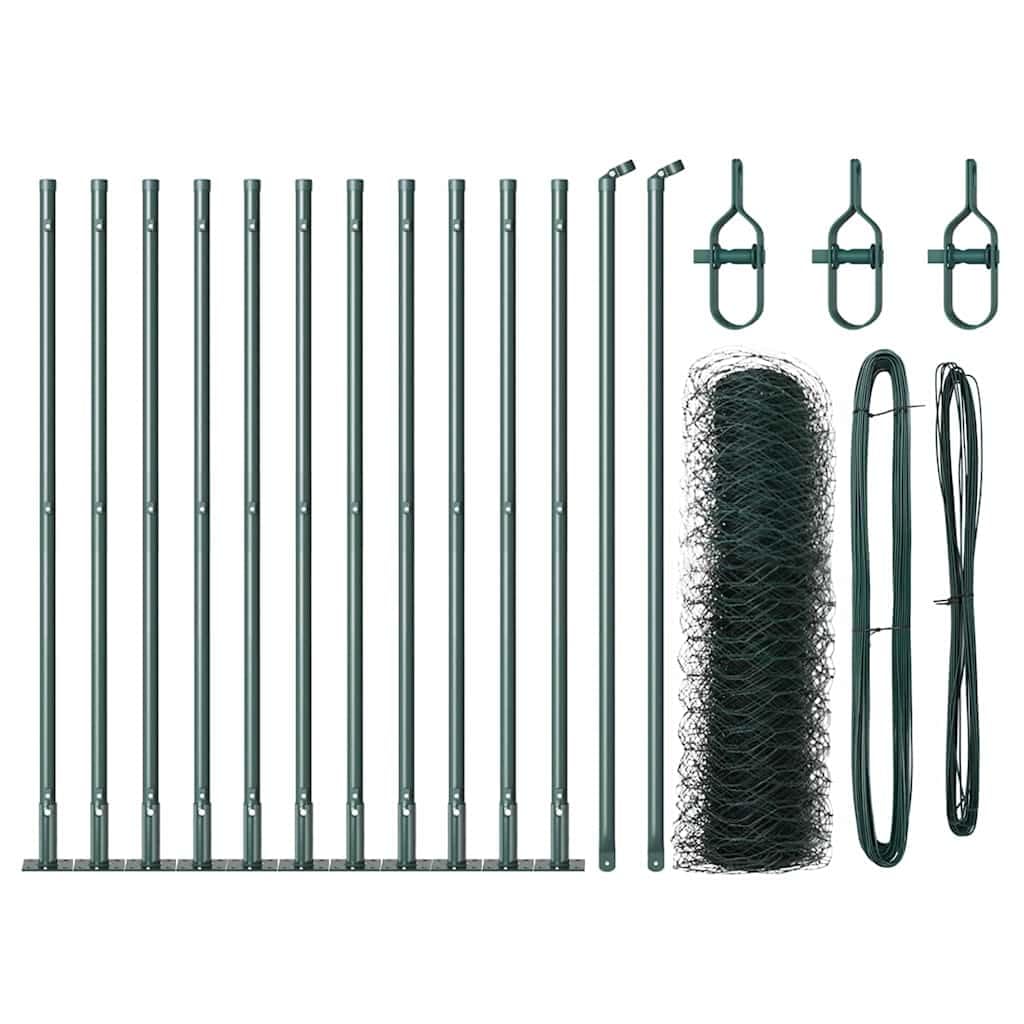 Green Steel PVC Fence Post 2.5m x 0.4m 50mm Mesh Outdoor Garden Security Barrier Corrosion Resistant Easy Assembly Set with Concrete Posts