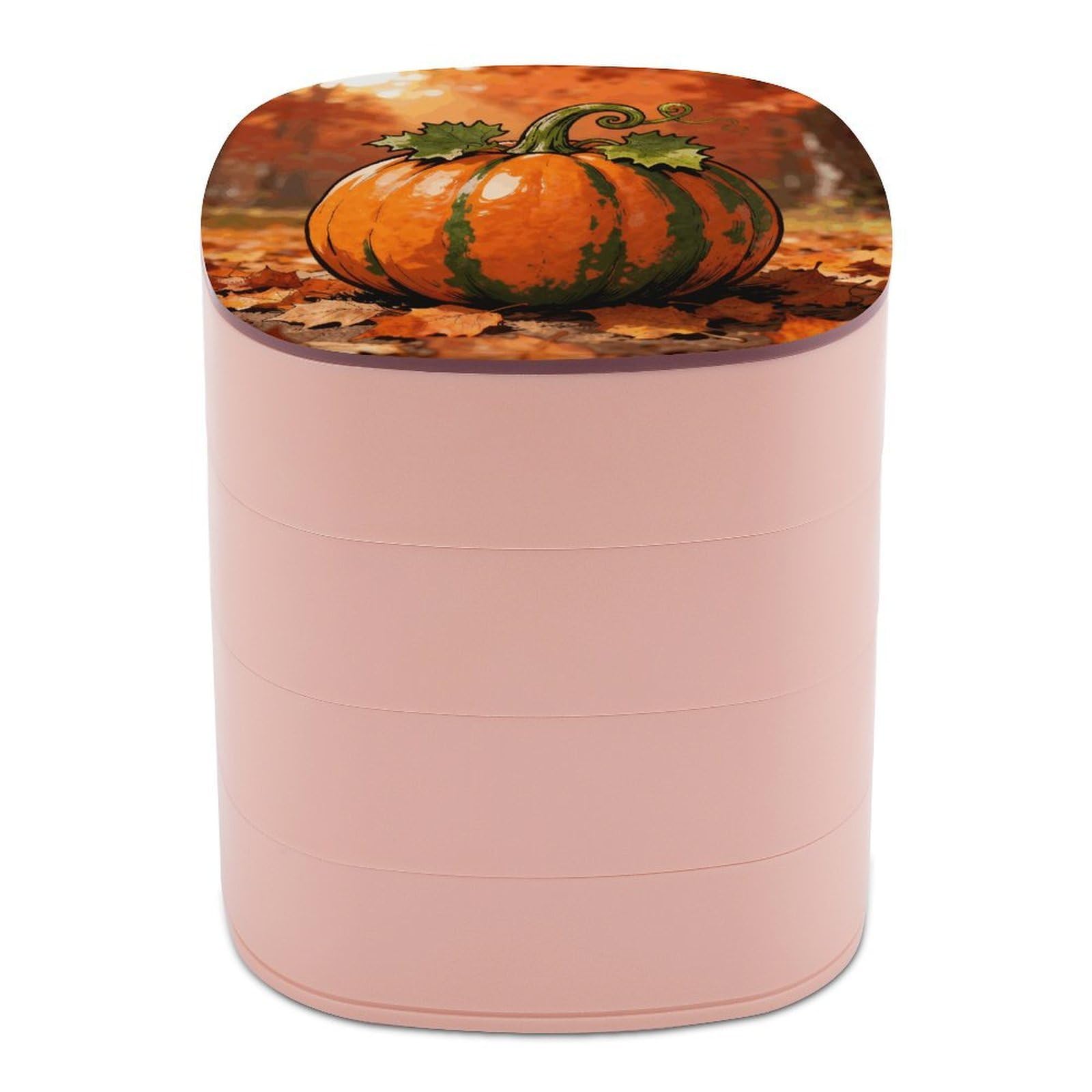VstaDank Autumn Pumpkin Jewelry Box 360° Rotatable Jewelry Organizer 4 Layers Jewelry Case with Lid Fashion Portable Earring Holder for Bracelets Rings Bracelets Vanity
