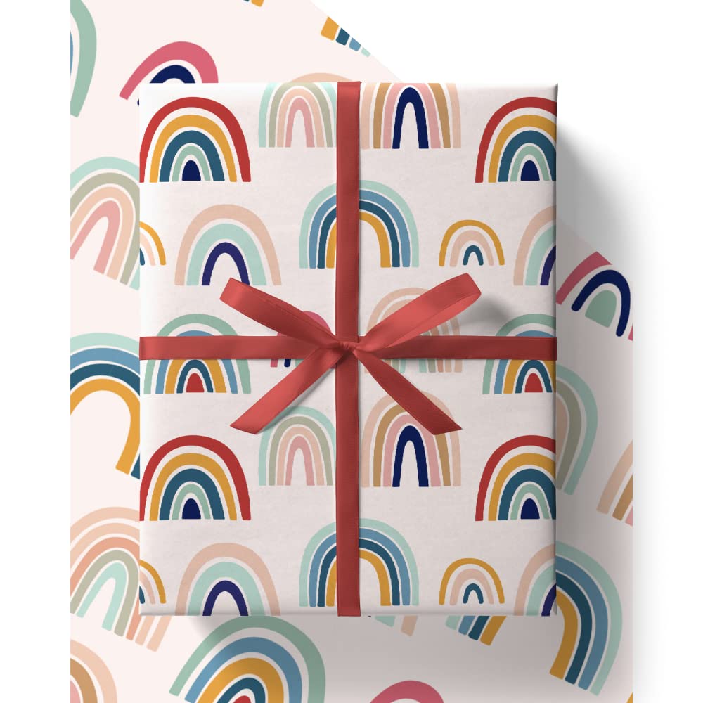4 x Rainbow Wrapping Paper - HUGE 43% BIGGER [84cm x 60cm] Premium Eco Gift Wrap for Birthday, New Baby, Christening, Kids, Boys, Girls, Teachers, Men and Women (4 Sheets & 4 Tags)