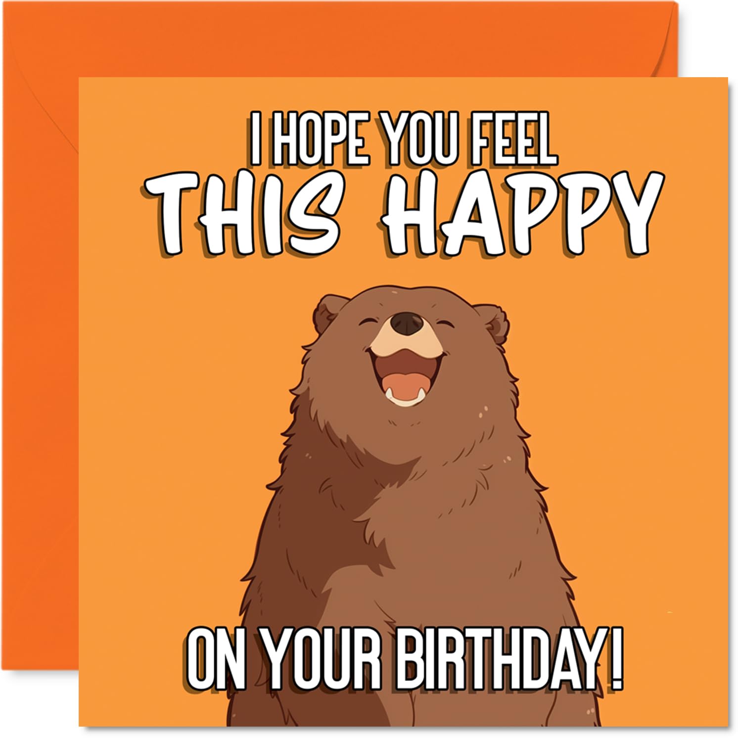 Playful Birthday Card - Bursting with Birthday Cheer - Joyful Orange Bear Illustration - Guaranteed to Brighten Their Big Day - 145mm Square, Envelope Included