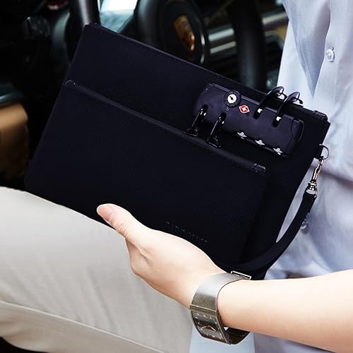 Miniatura 4 de Bolsa de dinero con cerradura, bolsa de accesorios de bloqueo de doble capa para hombres y mujeres, bolsa bancaria, pasaportes, suministros