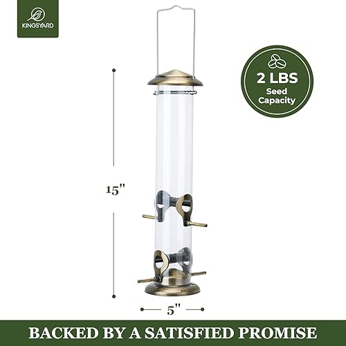 Miniatura 6 de Kingsyard Comederos metálicos para colgar en exteriores, comedero para pájaros de tubo extra grueso con colgador de acero y 4 puertos, 15 pulgadas,