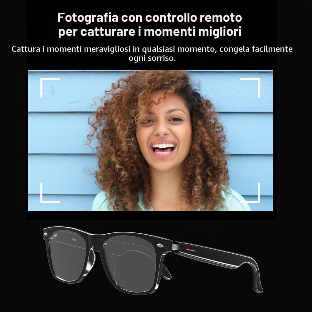 AI Smart Occhiali Uomo/Donna - Bluetooth con traduzione, cancellazione rumori, Filtro Luce Blu & Lenti intercambiabili (Nero/Blu/Rosa) per Ufficio/Outdoor - White