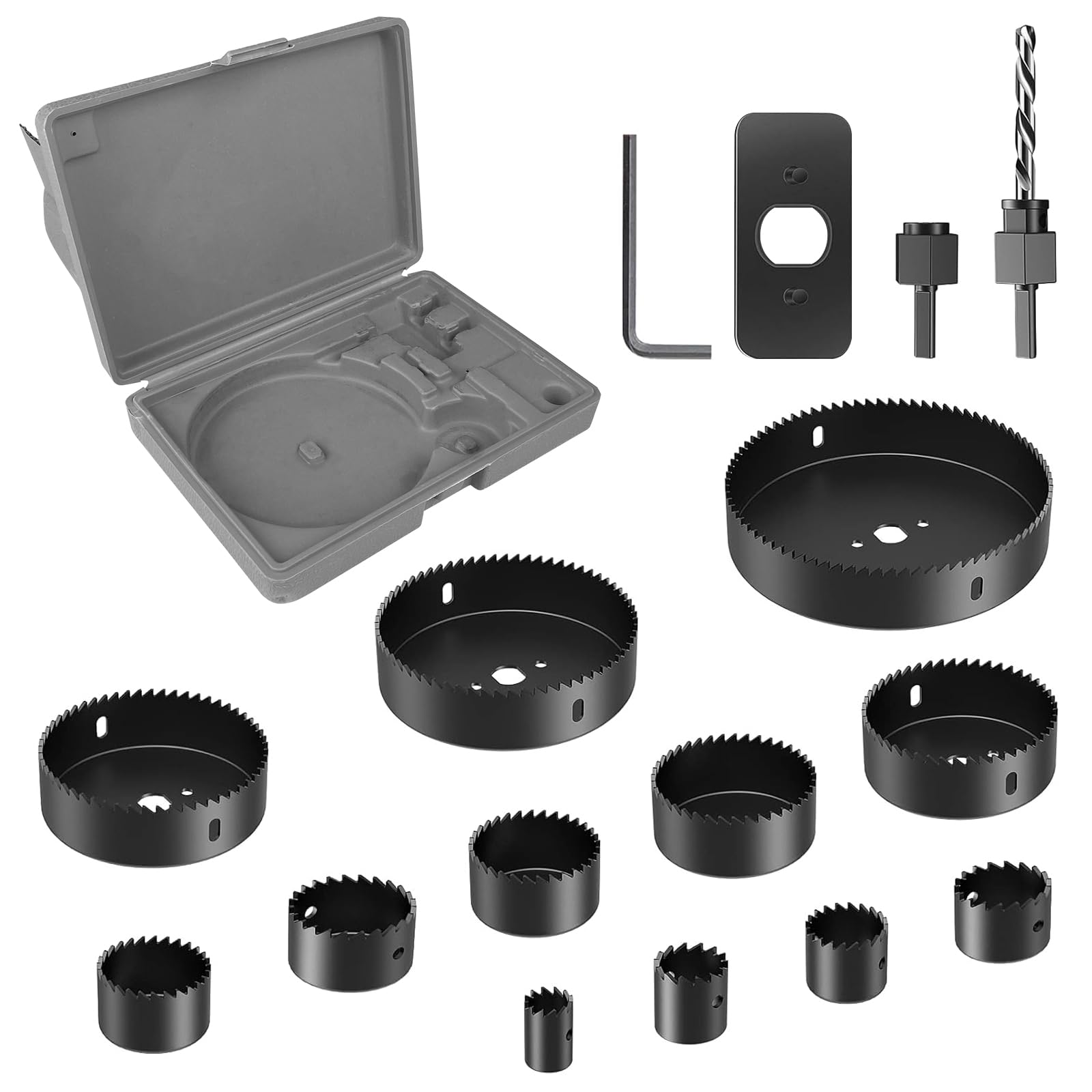 Brevanza 16 PiezasCoronas Perforadoras 19-127mm, Sierras de Corona Taladro con Llaves Hexagonales y Broca, Brocas Redondas De Aleación de Acero al Carbono para Madera Placas
