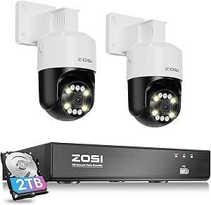 ZOSI 8CH (16CH Expandable) 4K PoE Security Camera System with AI Face Person Vehicle Detection, 2 x 5MP 3K Outdoor Auto Tracking PT PoE IP Camera with 5X Digital Zoom, 2-Way Audio, 2TB Hard Drive asin的图片