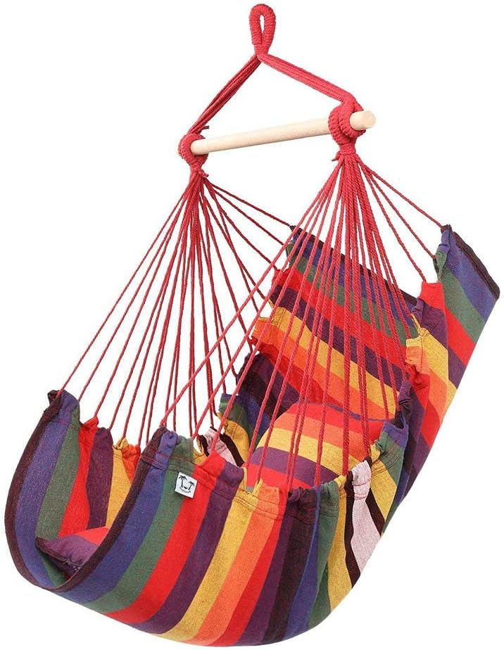 Deluxe Hanging Rope Chair Porch Swing Yard Garden Patio Hammock Cotton Outdoor