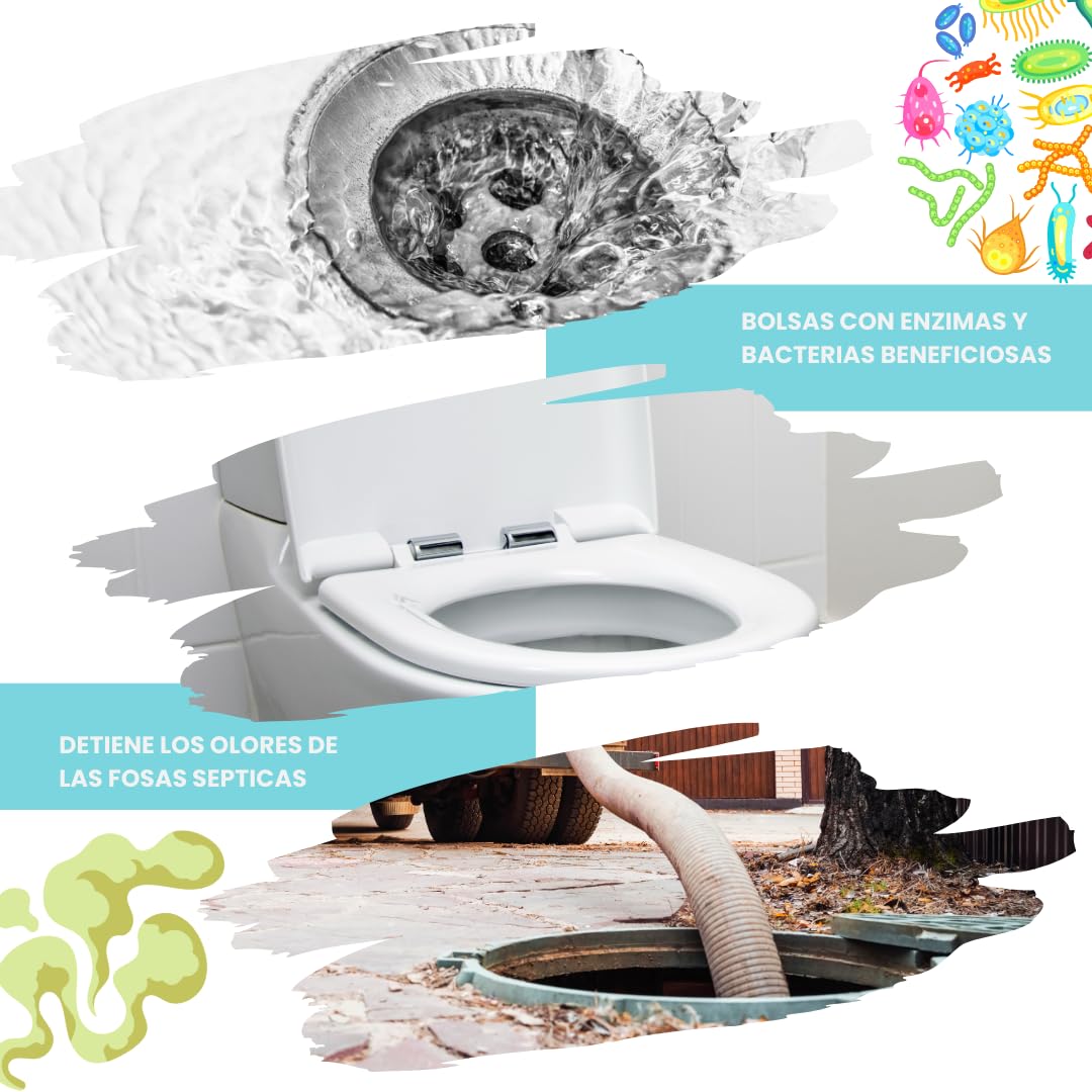 Bolsas hidrosolubles Tratamiento de Fosas Sépticas y Canalizaciones - Elimina olores y residuos - Bacterias para tanque séptico Activador biológico BIOFOS HIDRO 7x100g