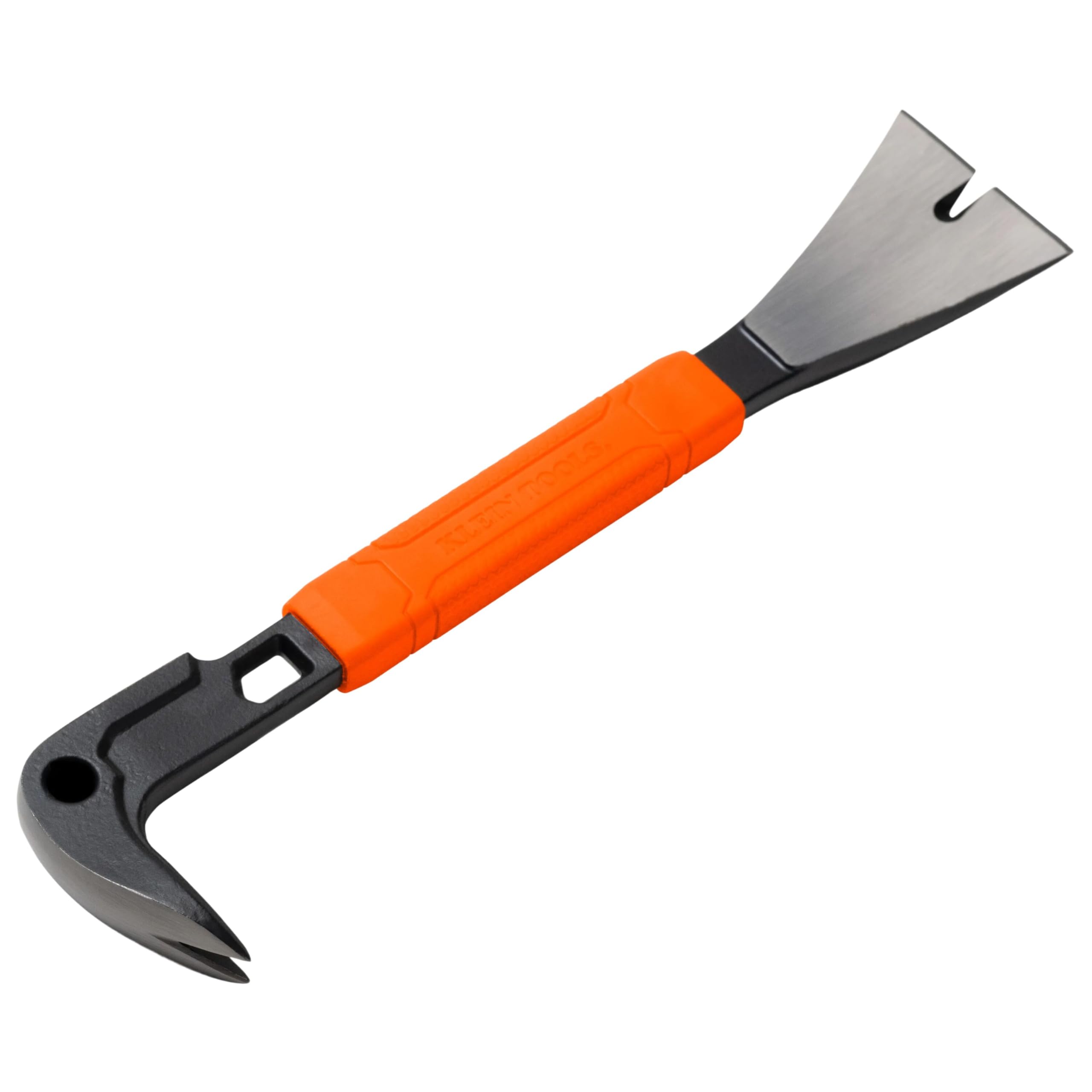 Klein Tools 66101 10-Inch Molding Bar with Integrated Nail Dimpler, Heavy-Duty Carbon Steel Pry Bar, Shock Absorbing Grip