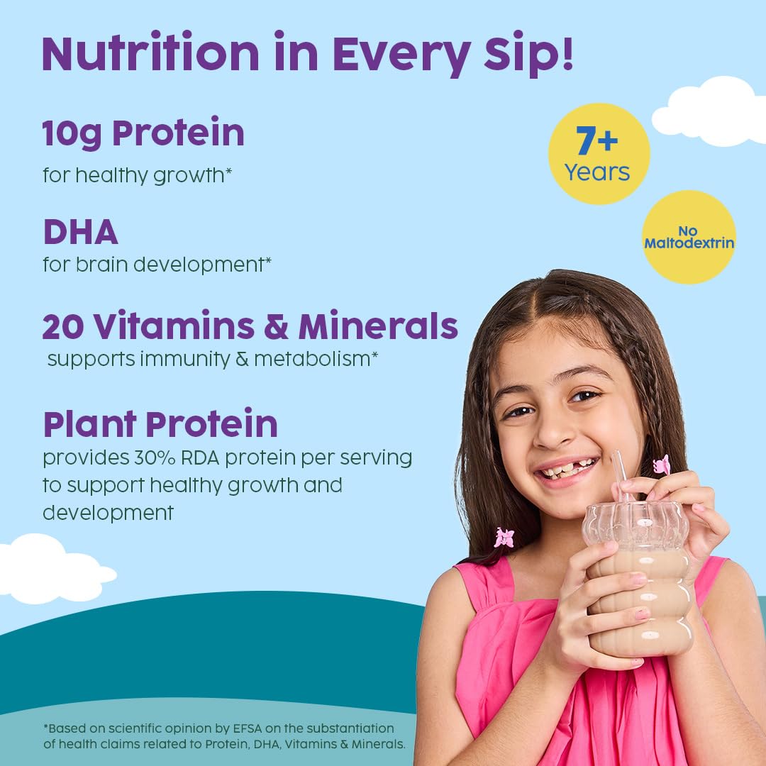 PLIX Kids Grow Buddy Chocolaty Powermix | 10g Protein | 20 Vitamins & Minerals | DHA & L-Arginine | Healthier Growth & Stronger Bones | Zero Refined Sugar | 7+ Years (Pack of 2) 3