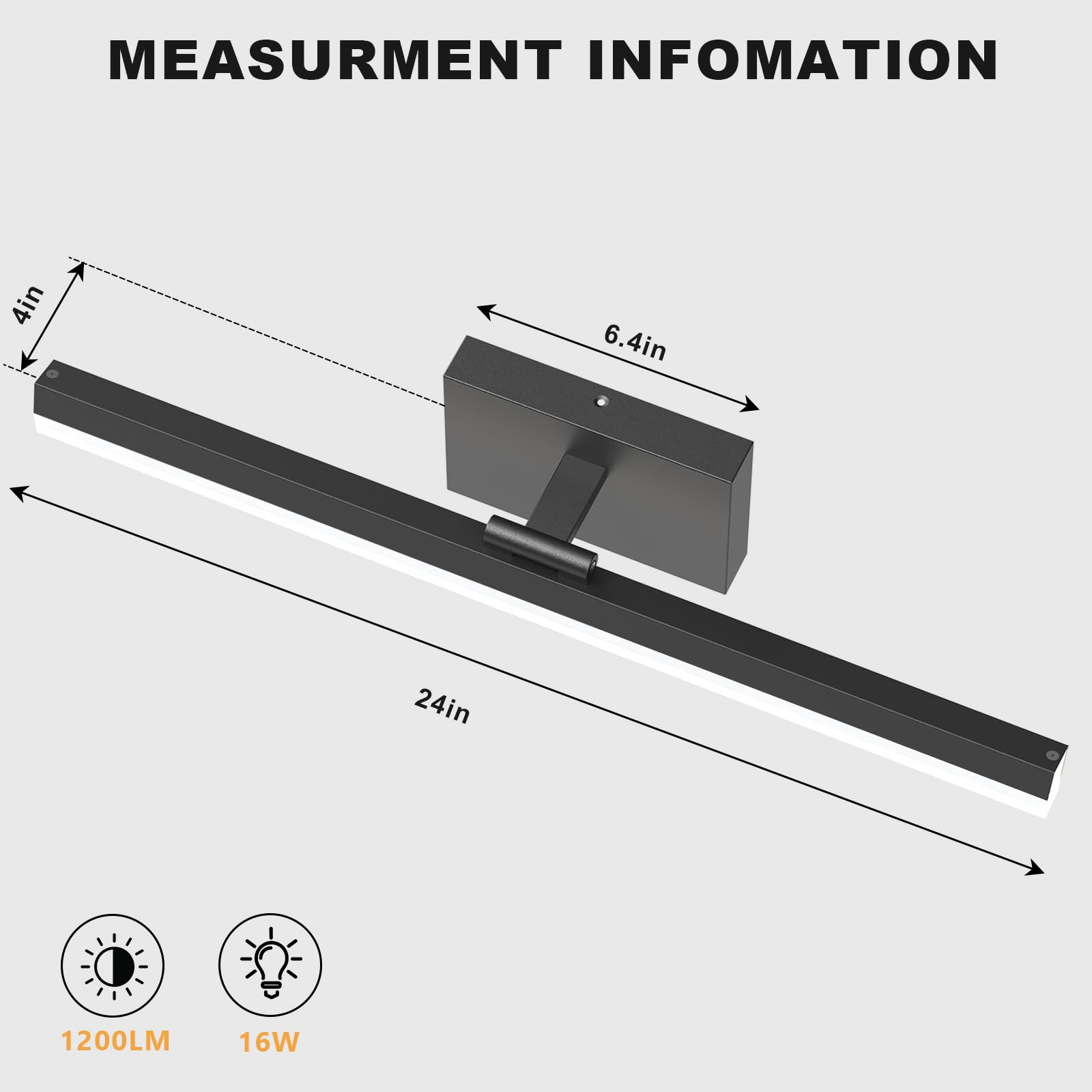IZORRO - 61 cm IP44 16 W dimmbare 5CCT LED Vanity Light Bar Einstellbare Badezimmer Lichtleiste Schwarz