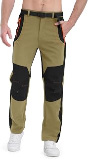 Mens Snow Ski Pants Fleece Lined Winter Hiking Waterproof Insulated Snowboard Outdoor Pant with Belt Pockets