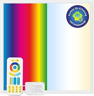 LECOM LED Deckenleuchte RGB - LED Panel 62x62 Dimmbar RGB CCT 3000-6000K Flach mit Fernbedienung Farbwechsel Deckenlampe LED Rasterdeckenleuchte Farbig