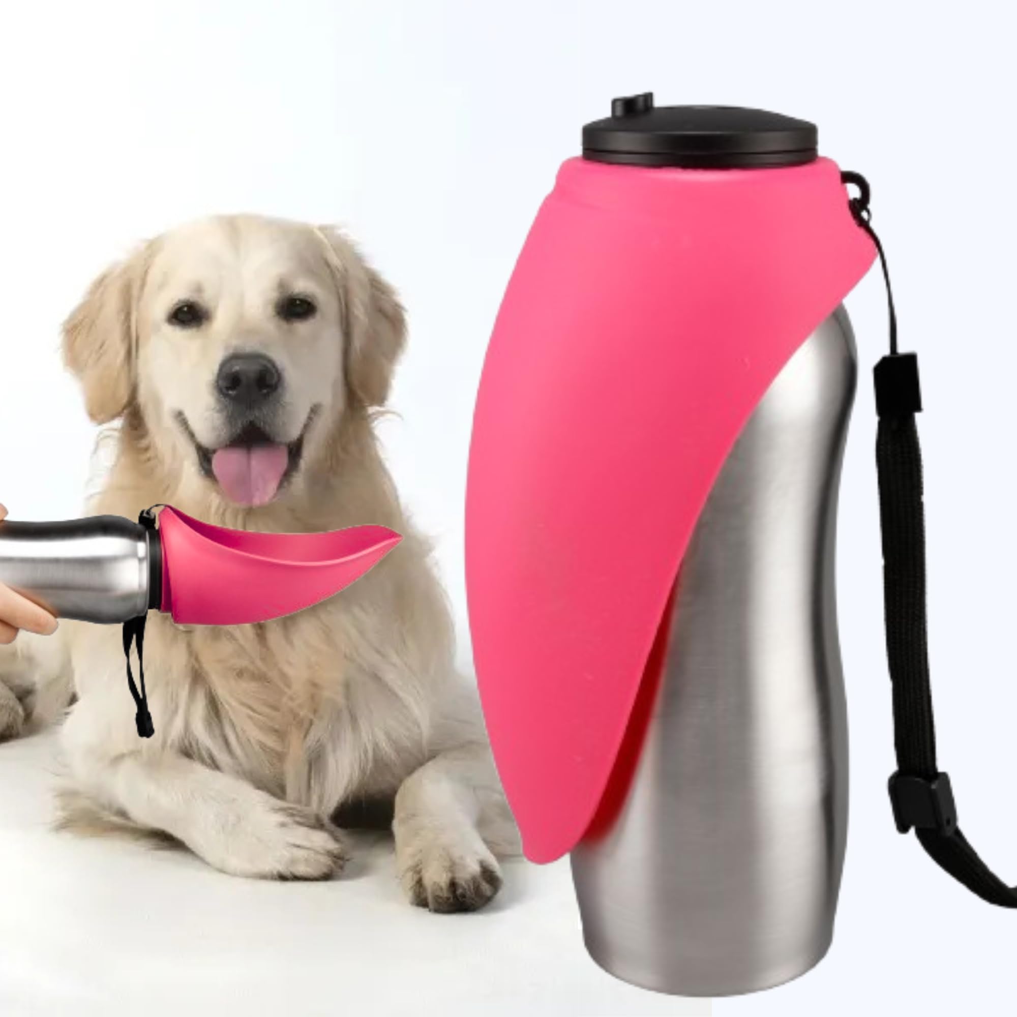 Portable Dog Water Bottle, 24 oz, Stainless Steel, Convenient Pet Water Dispenser, Collapsible Travel Bowl, Walking, Hiking, and Outdoor Activity,